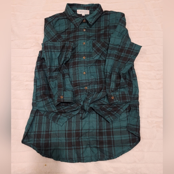 Hippie Rose Plaid Fannel Shirt | Green & Black | Size S | NWT - Picture 5 of 5